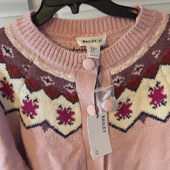 BAILEY 44 Pink Nordic Fair Isle Patterned Cardigan Size XL - Picture 2 of 5